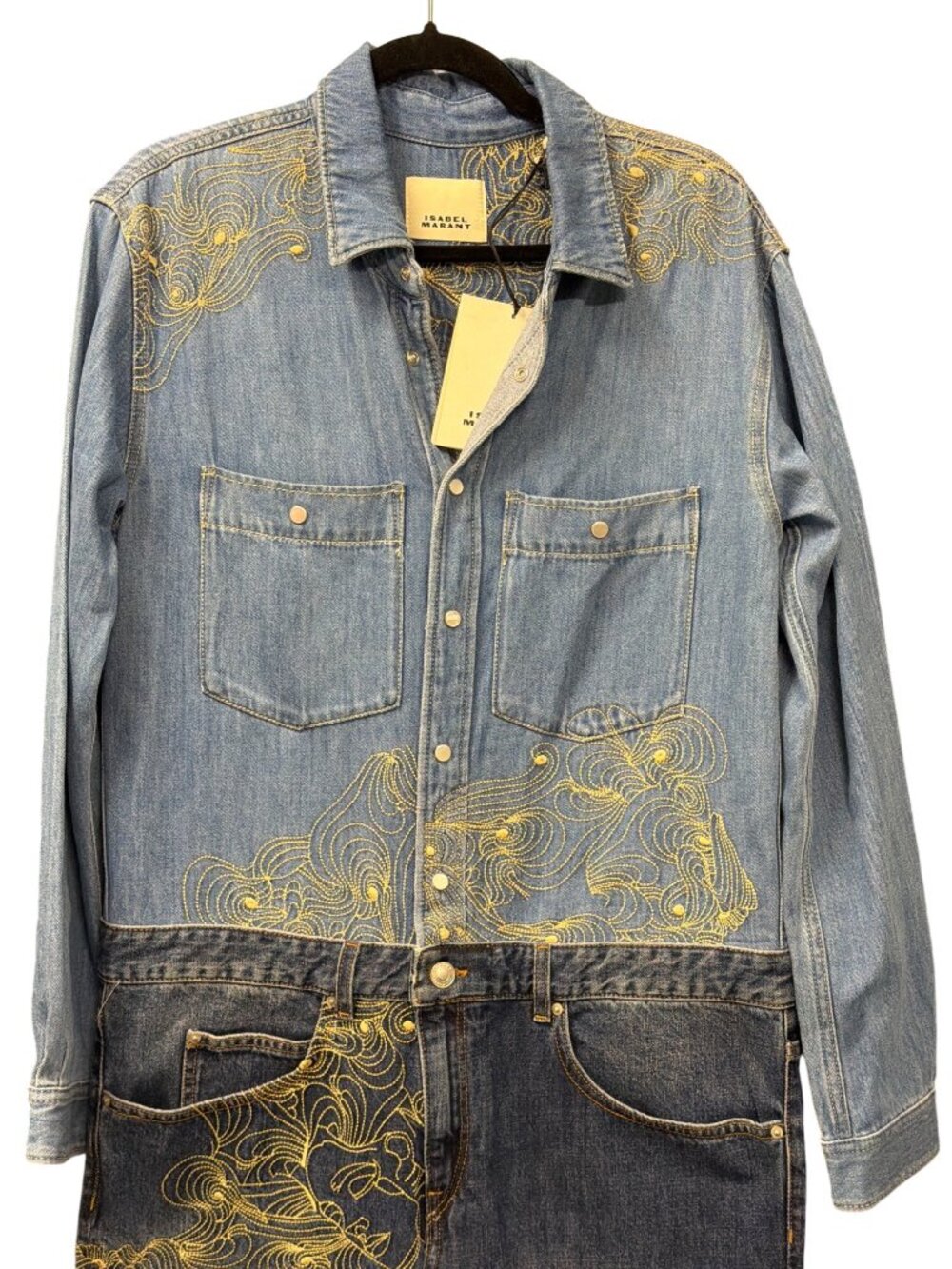 Isabel Marant Imane Embroidered Denim Jumpsuit Size 40 US 8 Large New - Picture 6 of 13